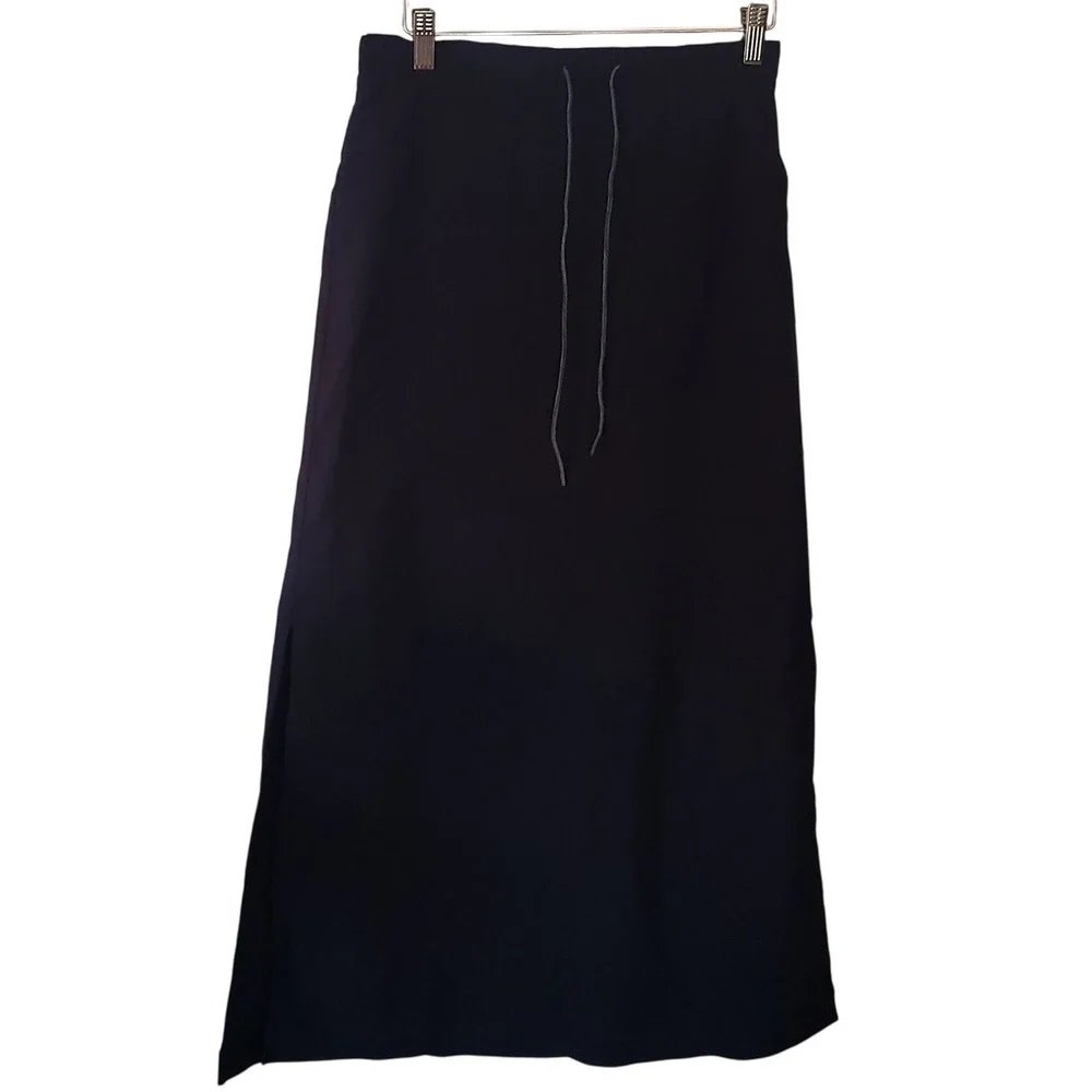 Studio Y Black Maxi Skirt Drawstring Slit 7 Vintage Athleisure Y2k Goth Punk 90s